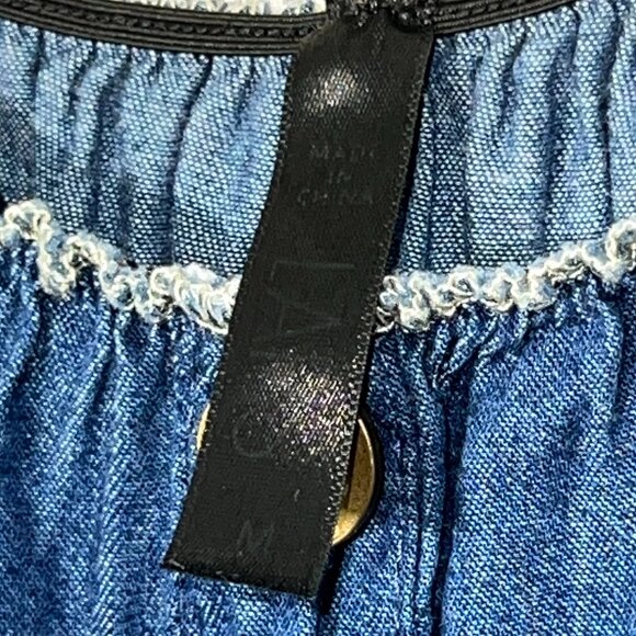 Lapis Anthropologie Tiered Smocked Denim Maxi Peasant Prairie Boho Dress Sz M - Picture 2 of 15